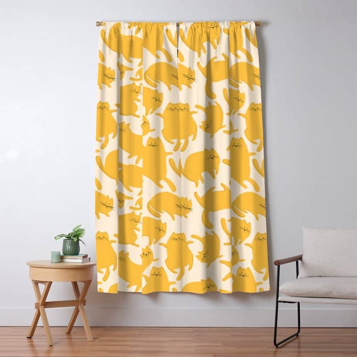 Yellow Silly Cats Pattern Window Curtain