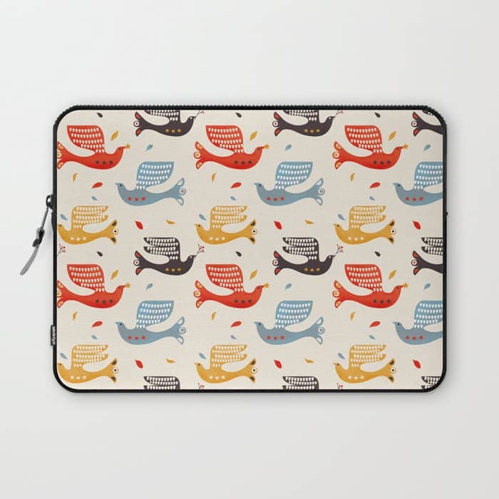 Festive Birds Retro Pattern Laptop Sleeve