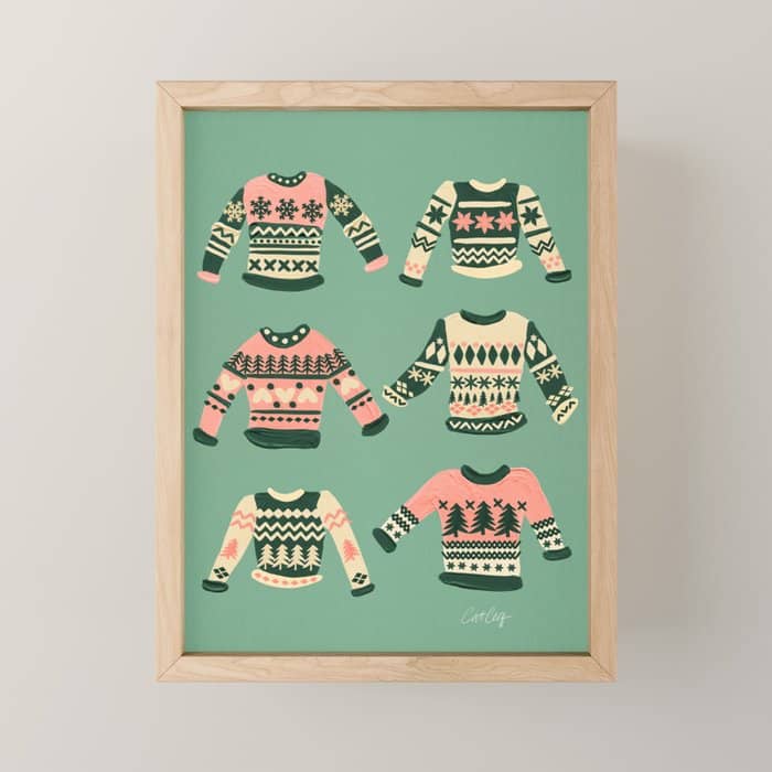 Christmas Sweaters - Vintage Blush Mint Palette Mini Art Print