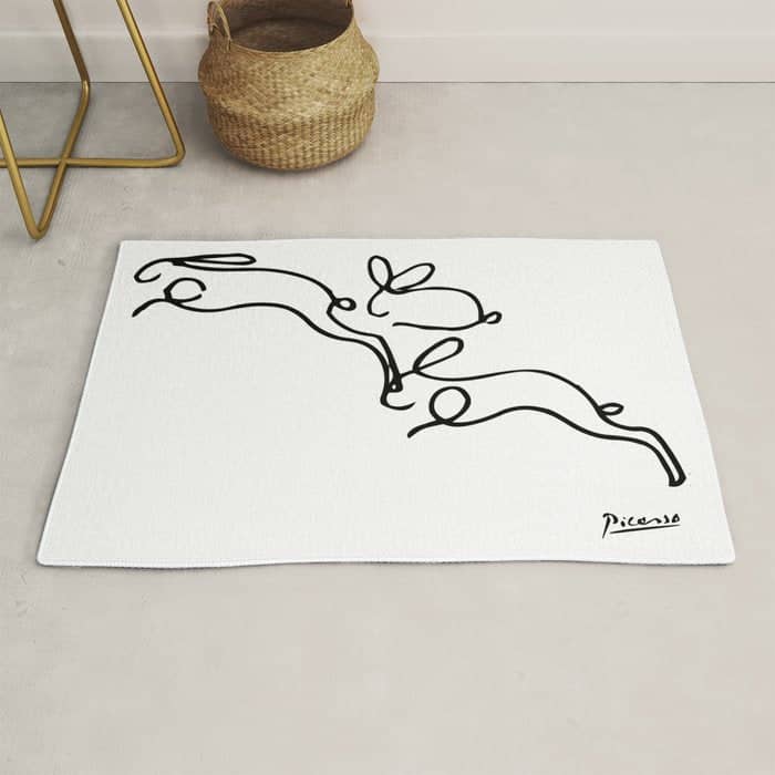 Picasso - Rabbits Line Drawing, Animals Sketch Rug