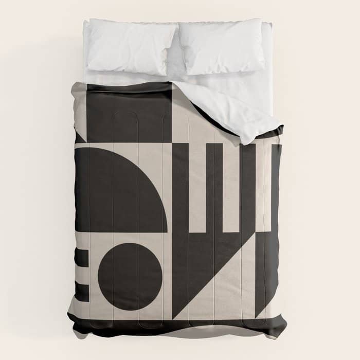 Mid Century Modern Geometric 936 Black And Linen White Comforter