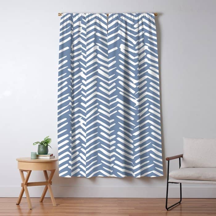 Abstract Herringbone Pattern, Rustic, Blue And White Window Curtain
