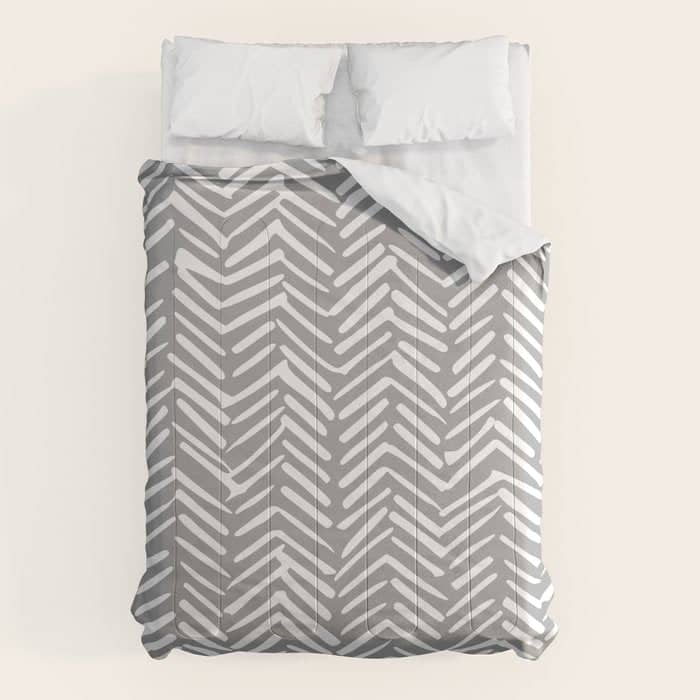 Abstract Herringbone Pattern, Rustic, Gray And White Comforter