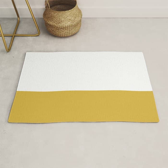 Mustard Yellow And White Solid Color Block Rug