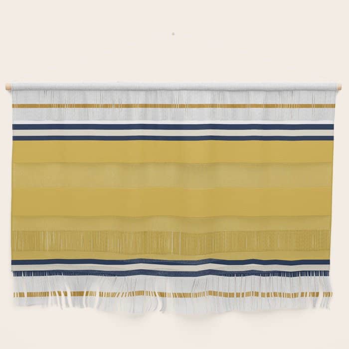Wide And Thin Stripes Color Block Pattern In Mustard Yellow, Navy Blue, Ivory, And White Wall Hanging