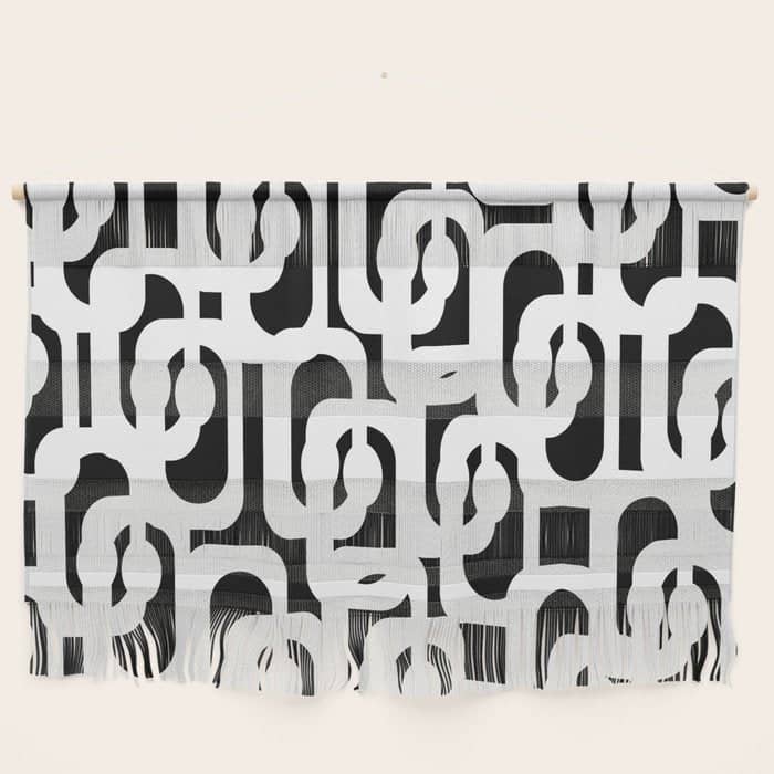 Black And White Mid-Century Modern Loop Pattern Wall Hanging