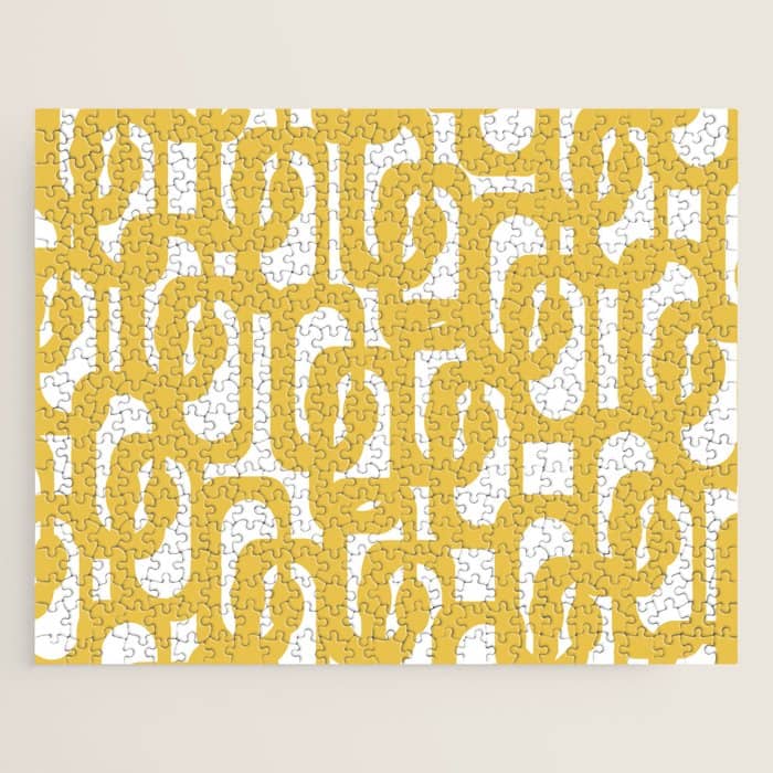 Mustard Yellow And White Mid-Century Modern Loop Pattern Jigsaw Puzzle