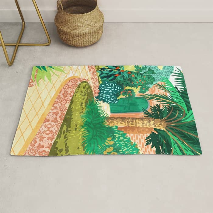 The House With The Green Door, Nature Architecture Painting, Places Stay At Home Tropical Villa Rug