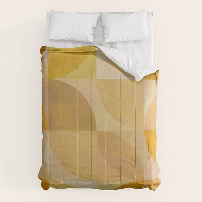Mid Century Geometric Gold Shapes Comforter