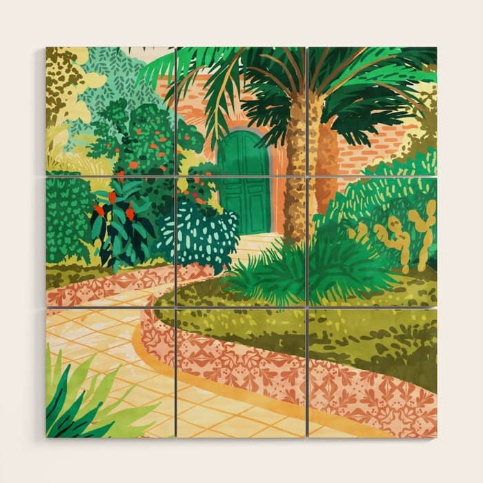 The House With The Green Door, Nature Architecture Painting, Places Stay At Home Tropical Villa Wood Wall Art