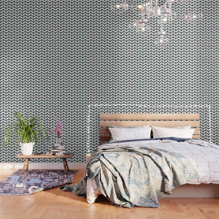 Geometric Leaf Shapes In Teal And Blush Wallpaper