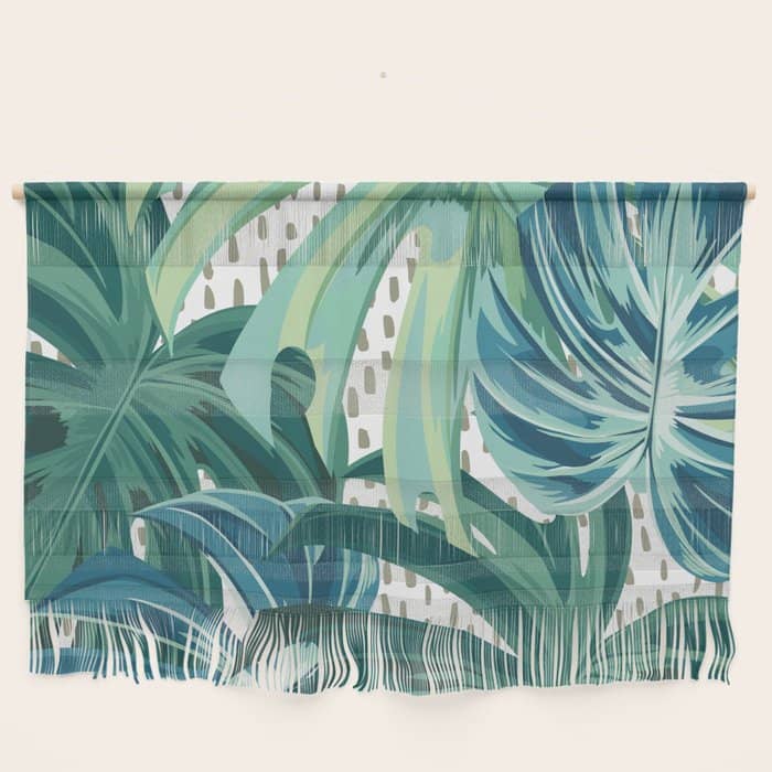 Tropical Palms, Green And Blue, Abstract Wall Hanging
