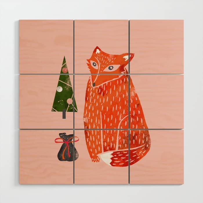 Christmas Fox - Illustration Wood Wall Art
