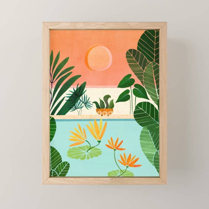 Shangri La Sunset Exotic Landscape Illustration Mini Art Print