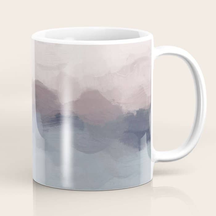 Blushing Seas - Pink Mauve Purple Navy Light Blue Abstract Painting Modern Ocean Waves Horizon Coffee Mug