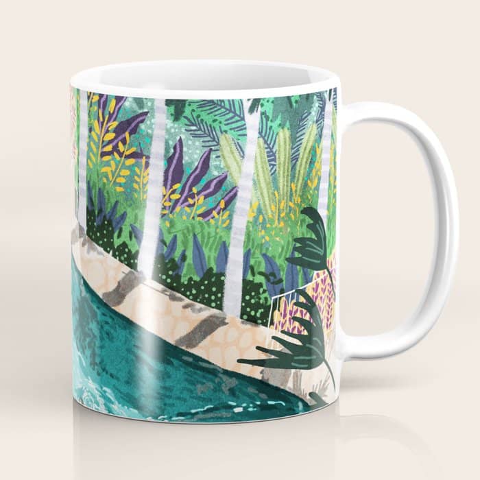 Luxury Tiger Villa Illustration, Architecture Travel Nature Painting, Hotel Landscape Garden Coffee Mug
