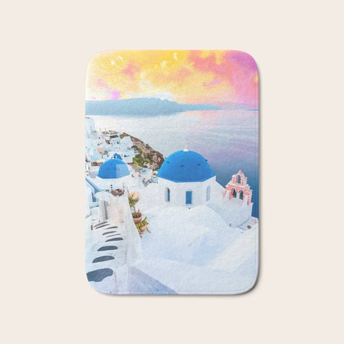 Greek Fantasy, Greece Travel Tropical Photography, Nature Landscape Ocean Architecture Graphic Bath Mat