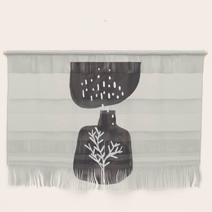 Mid Century Minimalist Black Ink Tribal Vase Abstract Vase Shapes Floral Plant Wall Hanging