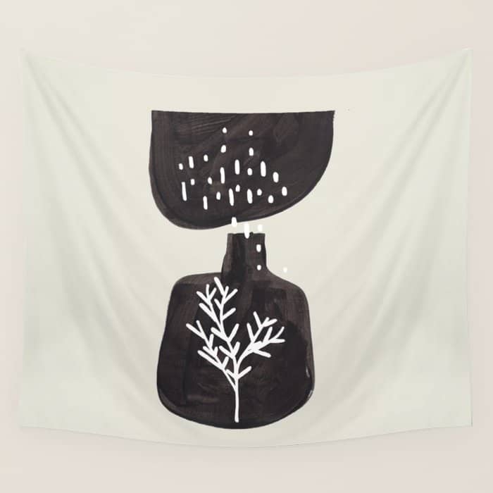 Mid Century Minimalist Black Ink Tribal Vase Abstract Vase Shapes Floral Plant Wall Tapestry