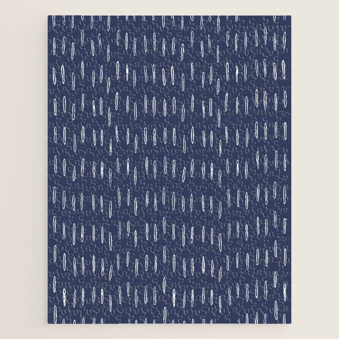 Boho Prints, Raindrops, Indigo Blue, Minimalism, Abstract Art Jigsaw Puzzle