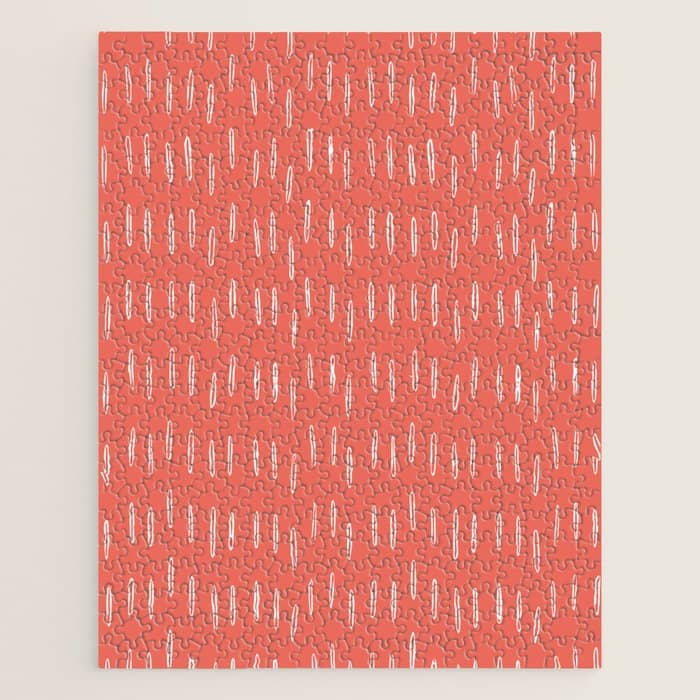 Boho, Raindrop, Mudcloth, Coral Jigsaw Puzzle
