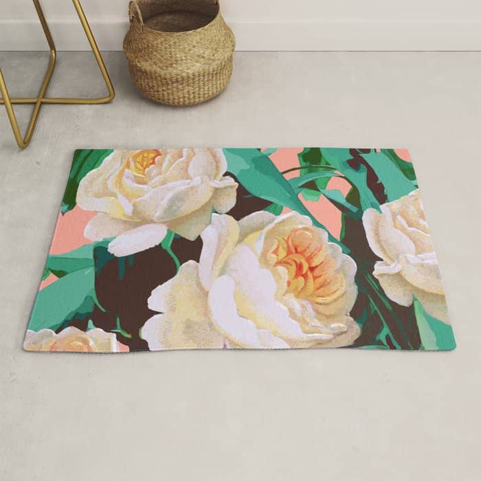 Tropical & White Blossom #Painting #Tropical #Botanical Rug
