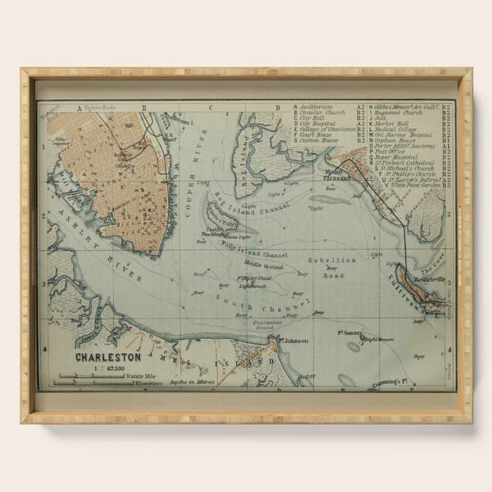 Vintage Map Of Charleston Sc Harbor (1904) Serving Tray