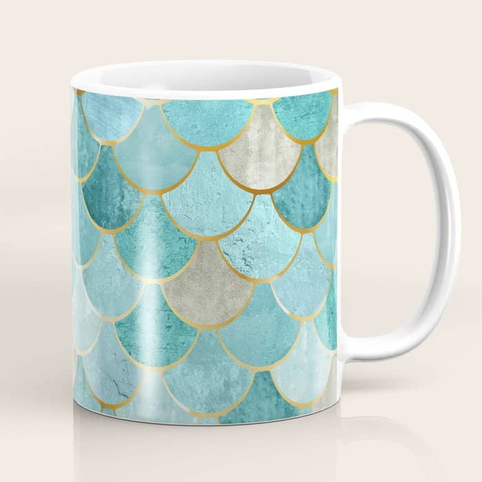 Moroccan Mermaid Fish Scale Pattern, Aqua,Teal Coffee Mug