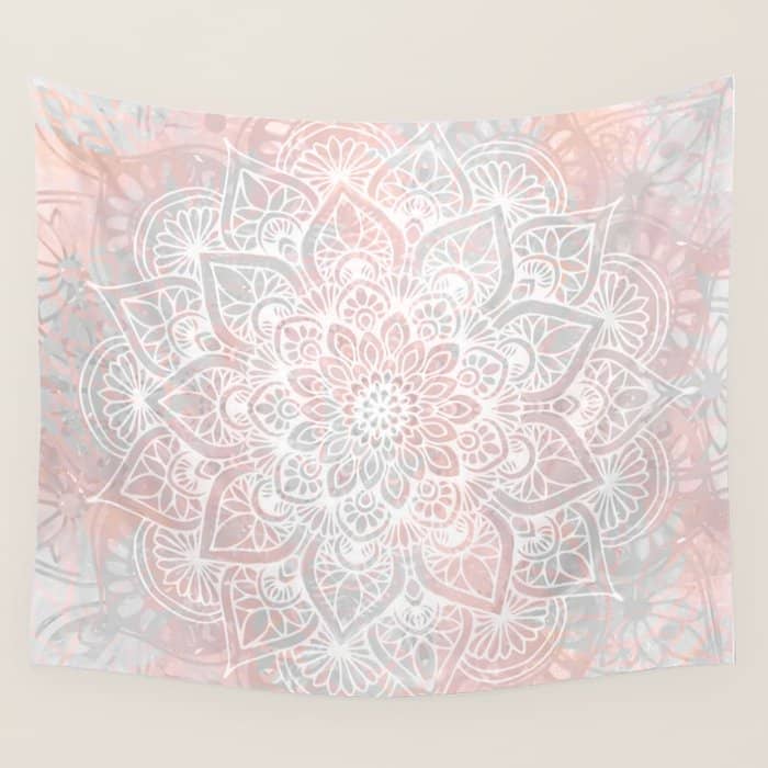 Mandala, Yoga, Love, Coral And Gray, Wall Art Boho Wall Tapestry