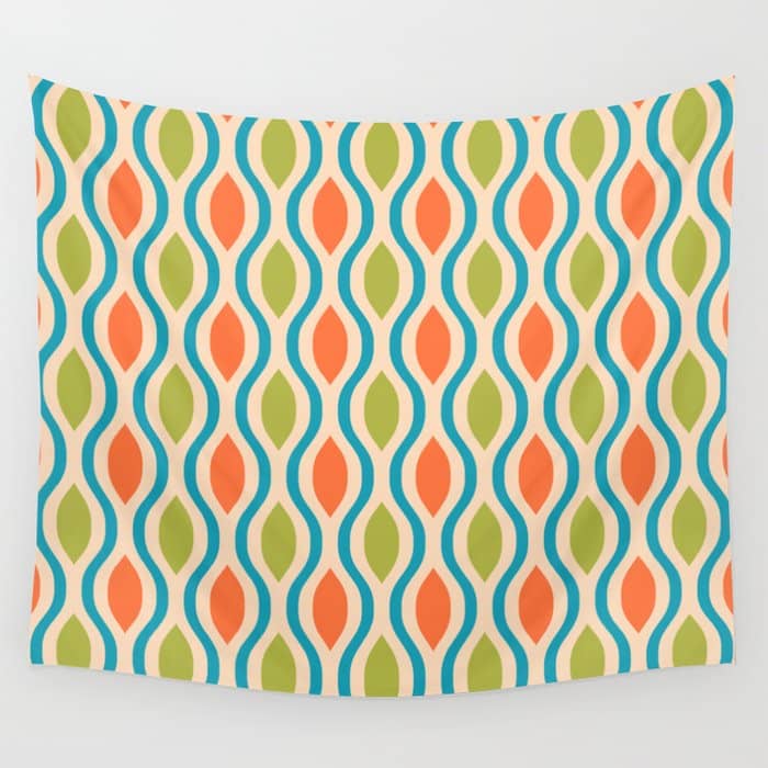 Mid Century Modern Style 336 Orange Turquoise And Olive Green Wall Tapestry