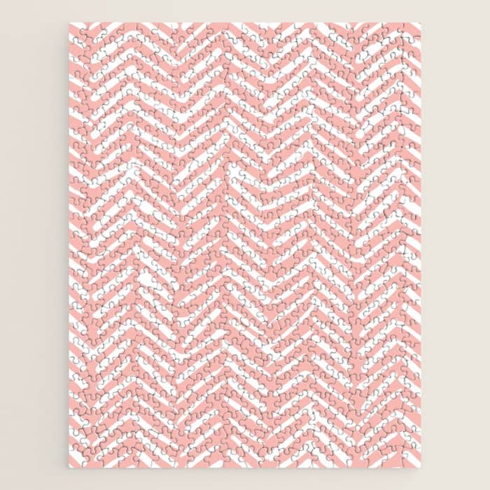 Pink, Boho, Abstract, Herringbone Pattern Jigsaw Puzzle