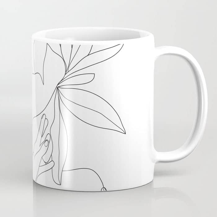 Minimal Line Art Woman Flower Head Coffee Mug