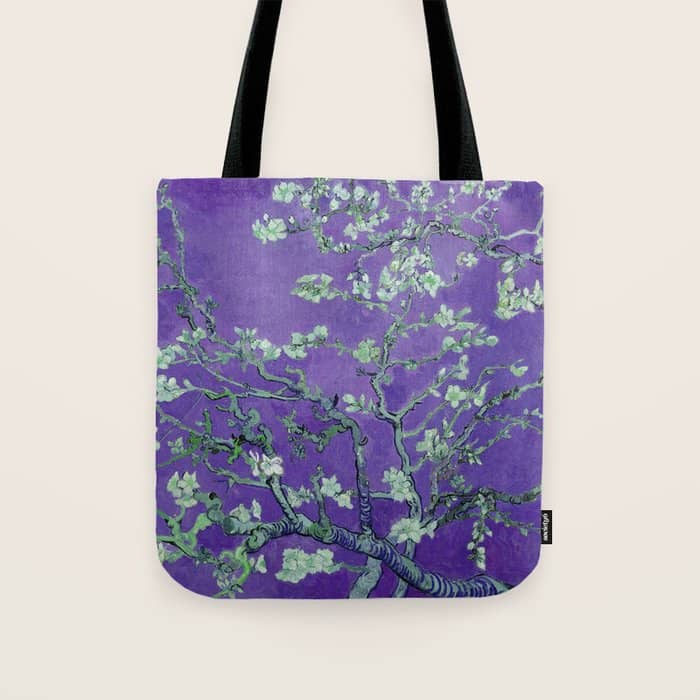 Vincent Van Gogh "Almond Blossoms" (Edited Purple) Tote Bag