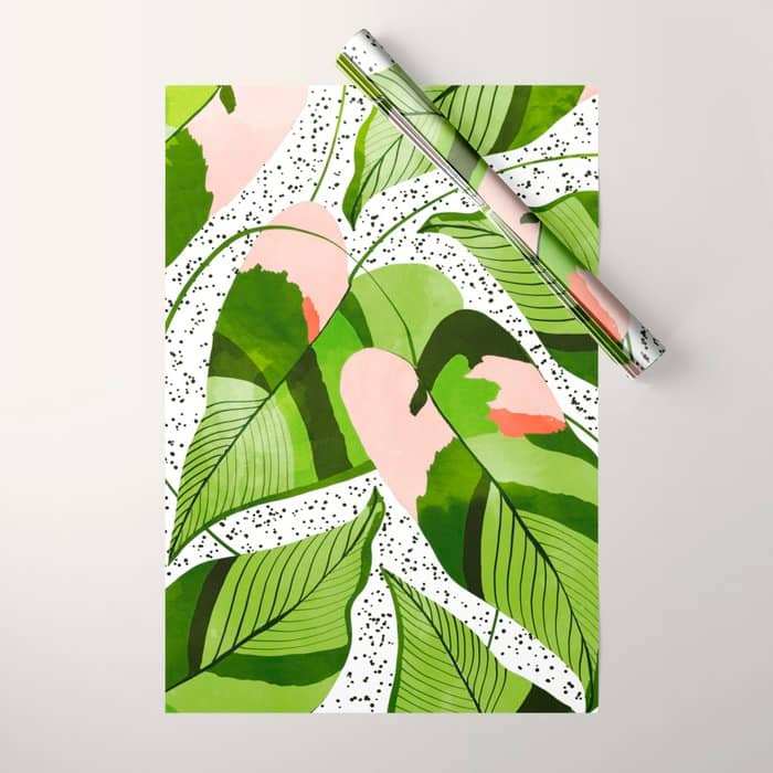 Blushing Leaves Watercolor Painting, Colorful Botanical Illustration, Tropical Modern Bohemian Wrapping Paper