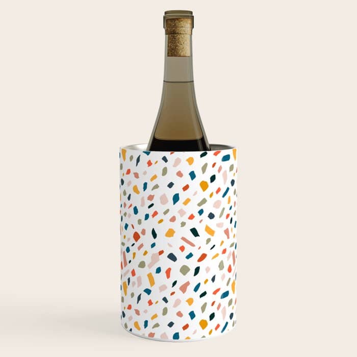 Terrazzo, Abstract Quirky Shapes Bohemian Modern Pattern Confetti Celebration Random Colorful Shapes Wine Chiller