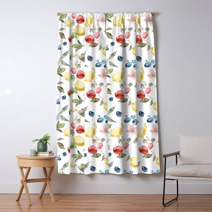 Lemon Berries And Cherries Watercolor Pattern Window Curtain