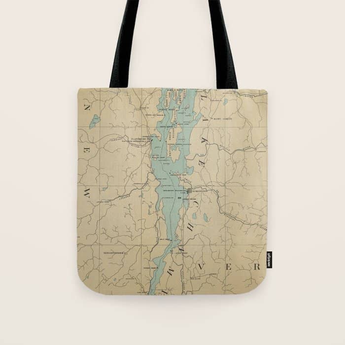 Vintage Lake Champlain Lighthouse Map (1896) Tote Bag