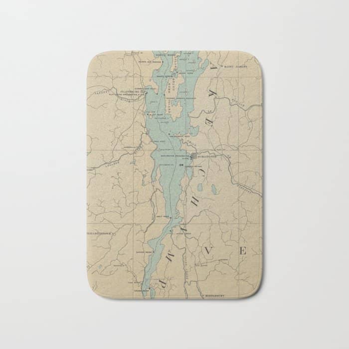 Vintage Lake Champlain Lighthouse Map (1896) Bath Mat