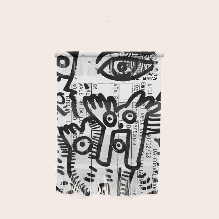 Creatures Graffiti Black And White On French Train Ticket Wall Hanging