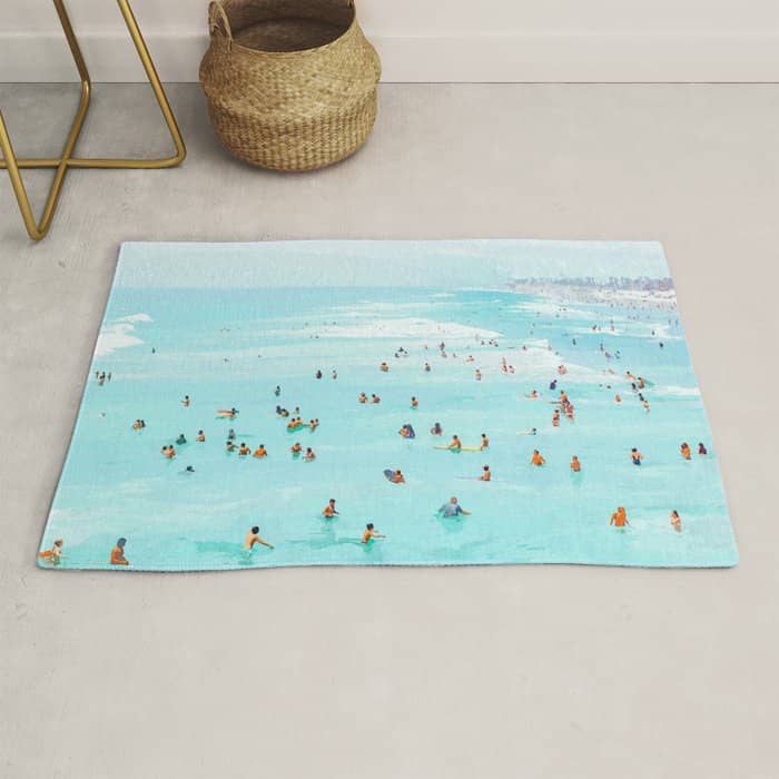Hot Summer Day | Beachy Watercolor Painting | Ocean Sea Surf Swim | Vacation Travel Staycation Waves Rug