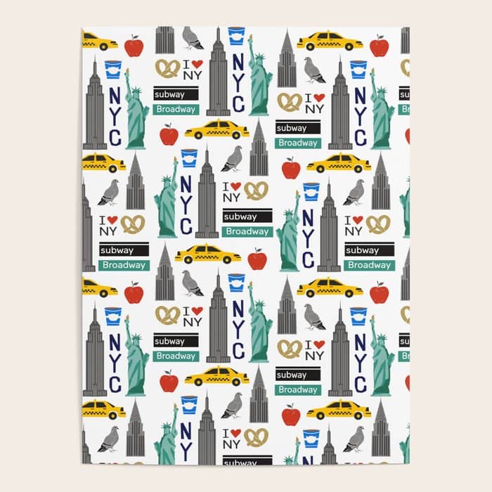 Nyc Travel Pattern Fun Kids Decor Boys And Girls Nursery New York City Theme Poster