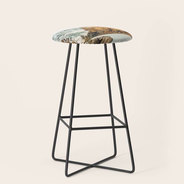 Snow + Golden Pine Photography Landscape Wall Decor, Scenic Nature Stool