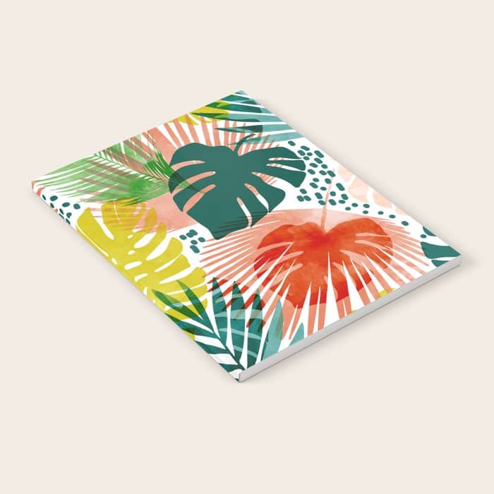 Tropical Garden, Botanical Colorful Jungle Watercolor Painting, Monstera Palm Nature Blush Bohemian Notebook