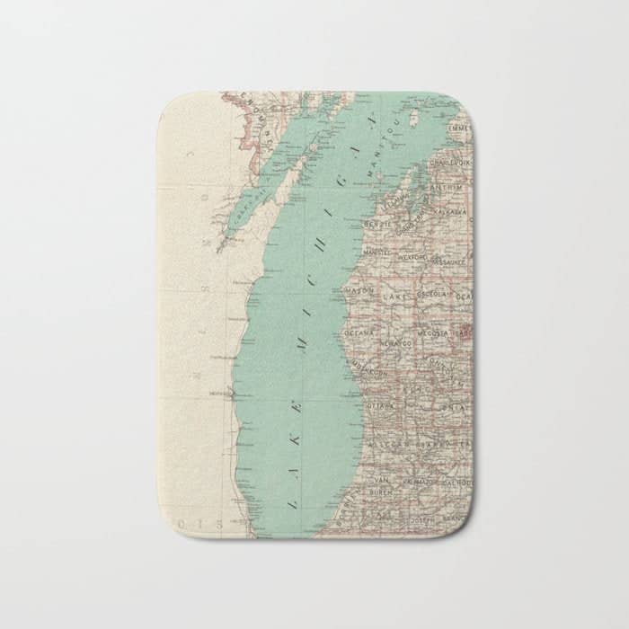 Vintage Map Of Lake Michigan (1888) Bath Mat