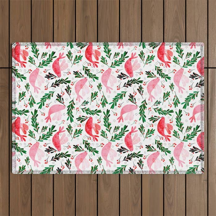 Festive Birds - Christmas Pattern No2 Outdoor Rug