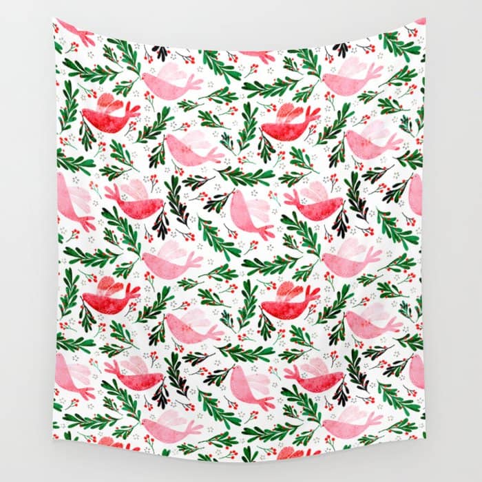Festive Birds - Christmas Pattern No2 Wall Tapestry