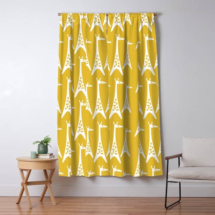 Mid Century Modern Giraffe Pattern 221 Mustard Yellow Window Curtain