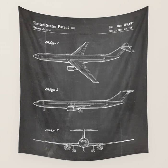 Boeing 777 Airliner Patent - 777 Airplane Art - Black Chalkboard Wall Tapestry