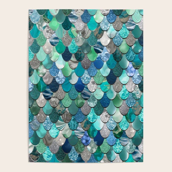 Mermaid Art, Sea,Teal, Mint, Aqua, Blue Poster