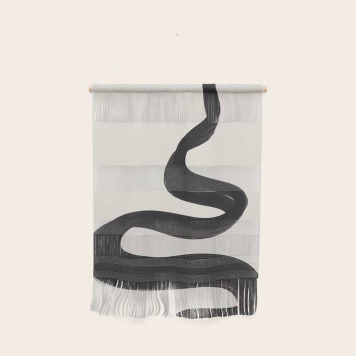 Minimalist Abstract Art Smoke Genie In The Lamp Mythical Magical Ink Art Black & White Wall Hanging